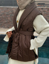 Kahve Örgü Detay Şişme Mont