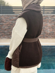 Kahve Örgü Detay Şişme Mont