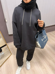 Taşlı Hoodie Takım Antrasit