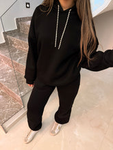 Taşlı Hoodie Takım Siyah