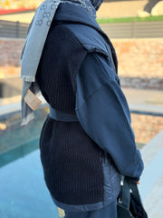 Lacivert Örgü Detay Şişme Mont