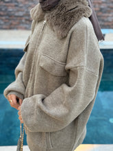 Beige Kürk Yakalı Premium Triko Ceket