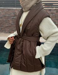 Kahve Örgü Detay Şişme Mont