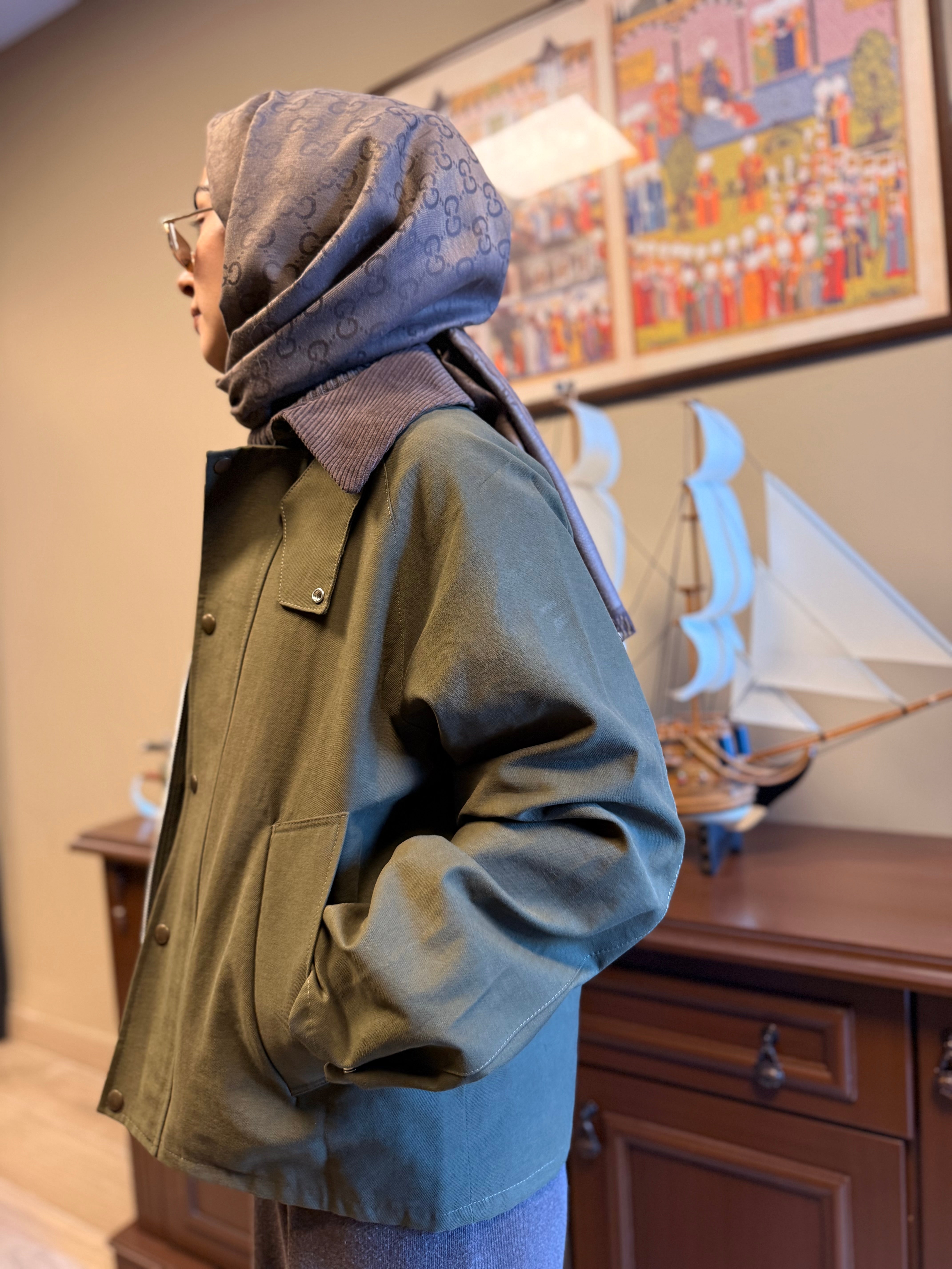 Oliva Kadife Yaka Ceket