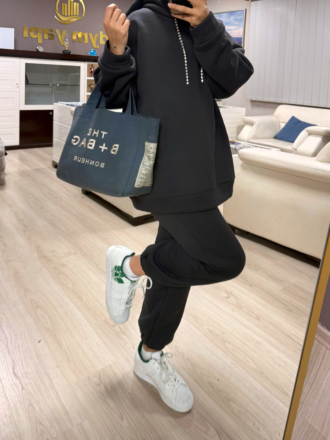 Taşlı Hoodie Takım Antrasit