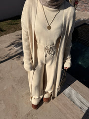 Écru Luxe – Üçlü Triko Takım